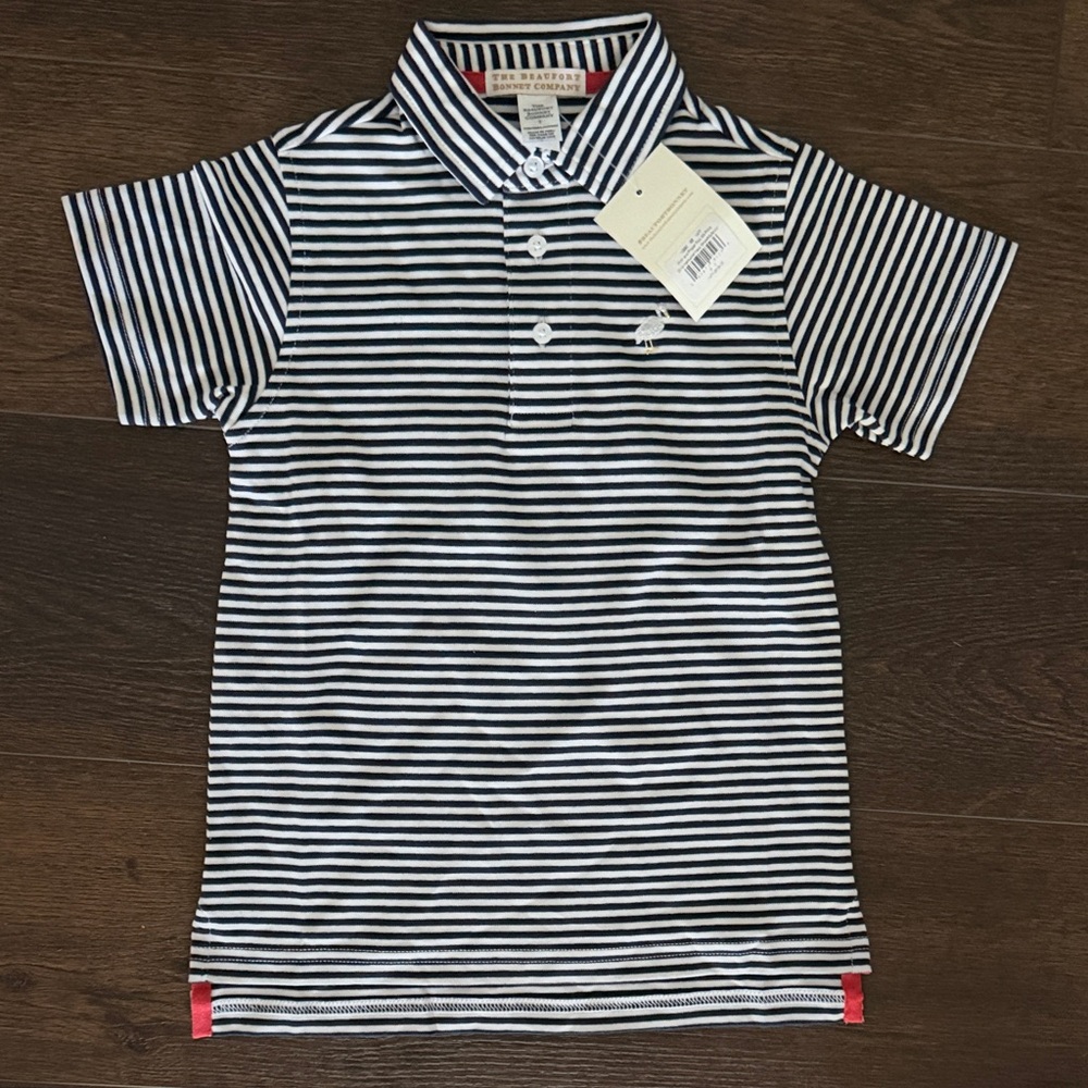 The Beaufort Bonnet Company Navy & White Striped Polo